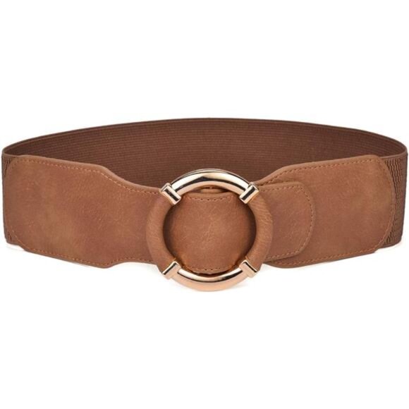 ✨ Gold O-Ring Elastic Waist Belt | PU Leather Stretch Cinch Belt - Picture 1 of 5